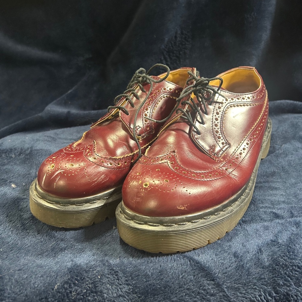 Cherry Dr Marten Wingtips, British Size 6